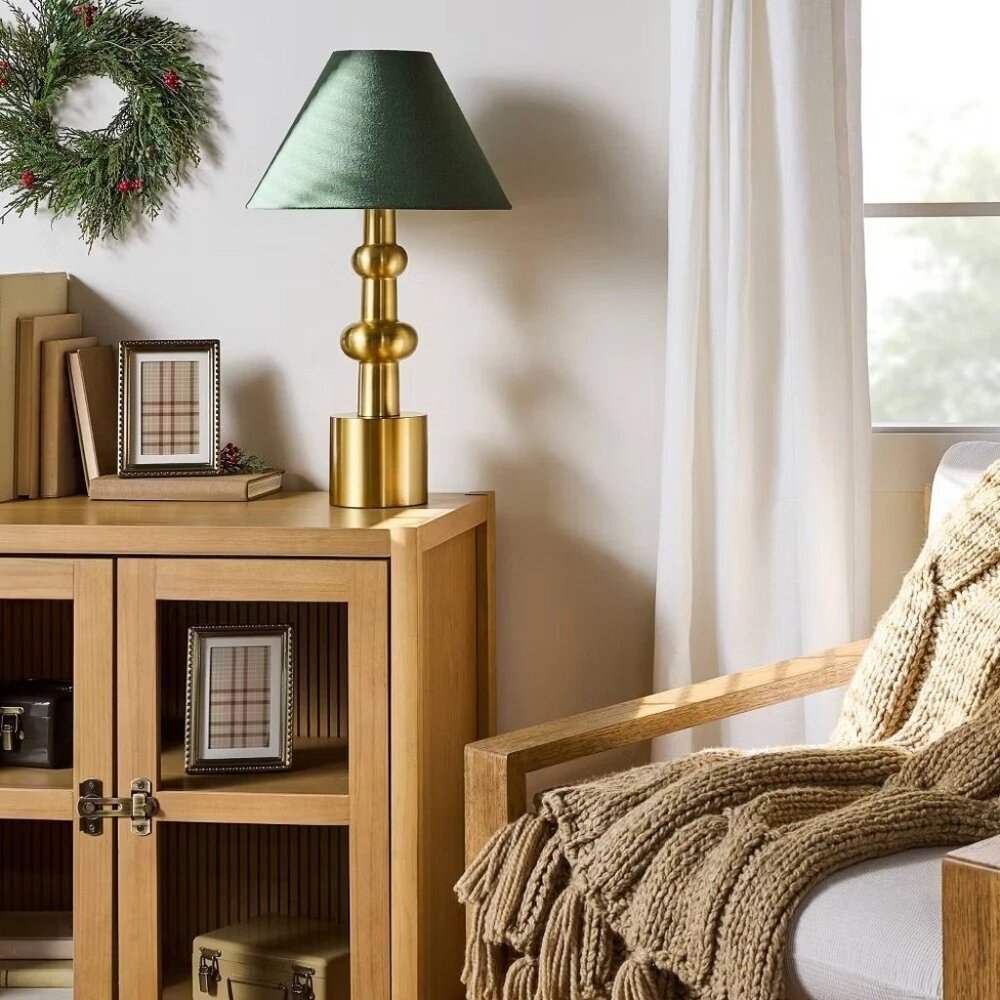 Hearth & Hand Vintage Style Brass Base & Dark Green Empire Shade 23" Table Lamp - Picture 3 of 7